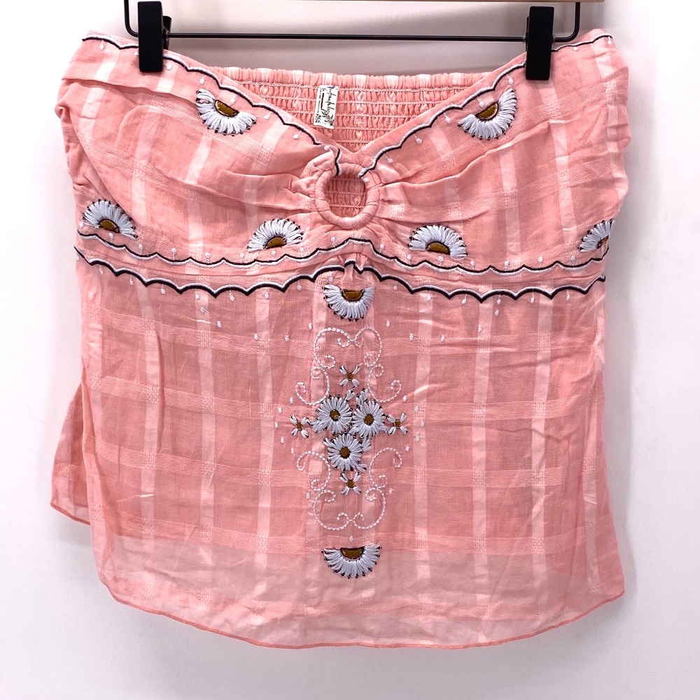 FREE PEOPLE SLEEVELESS PINK EMBROIDERED SUMMER TOP